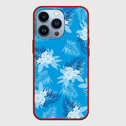 Чехол для iPhone 13 Pro Синие цветы - Vice city - new ver, цвет: 3D-красный