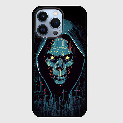 Чехол iPhone 13 Pro Хакер череп / 3D-Черный – фото 1