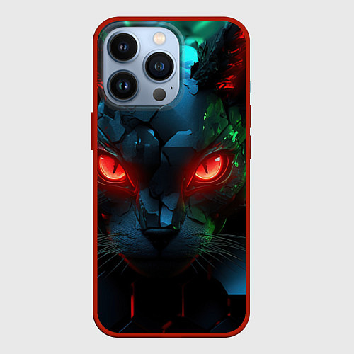 Чехол iPhone 13 Pro Cyberpunk cat / 3D-Красный – фото 1