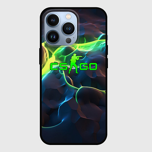 Чехол iPhone 13 Pro CSGO green neon / 3D-Черный – фото 1
