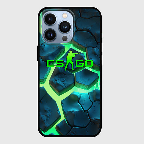 Чехол iPhone 13 Pro CS GO green texture logo / 3D-Черный – фото 1