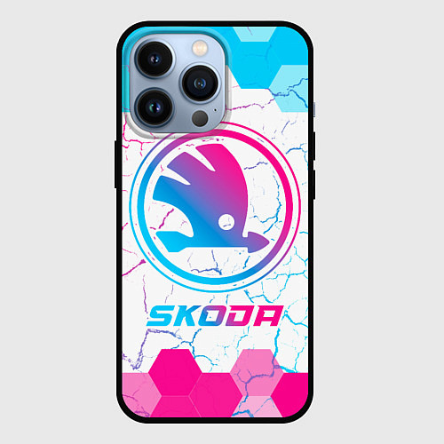 Чехол iPhone 13 Pro Skoda neon gradient style / 3D-Черный – фото 1