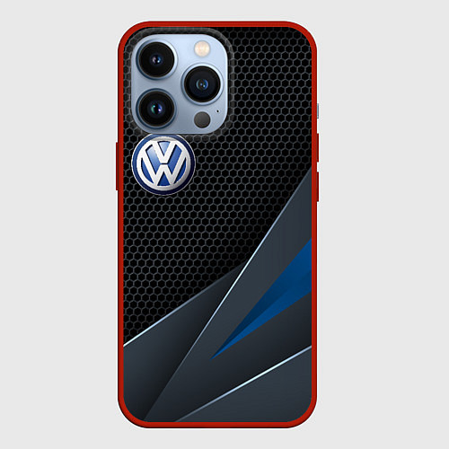 Чехол iPhone 13 Pro Фольцваген - синяя броня / 3D-Красный – фото 1