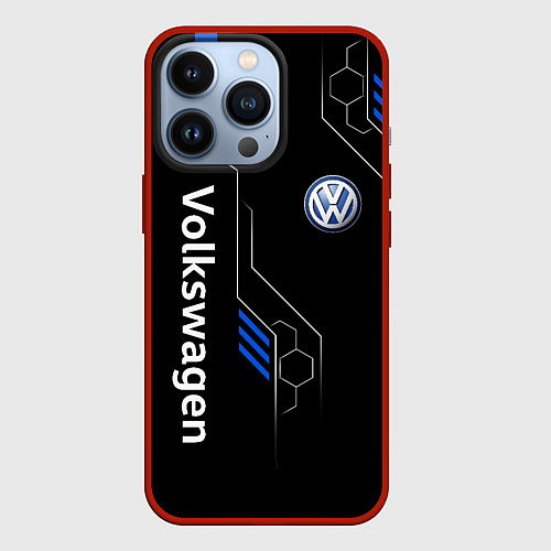 Чехол iPhone 13 Pro Volkswagen - blue technology / 3D-Красный – фото 1