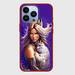 Чехол для iPhone 13 Pro A fox girl with a fox cub - neural network, цвет: 3D-красный