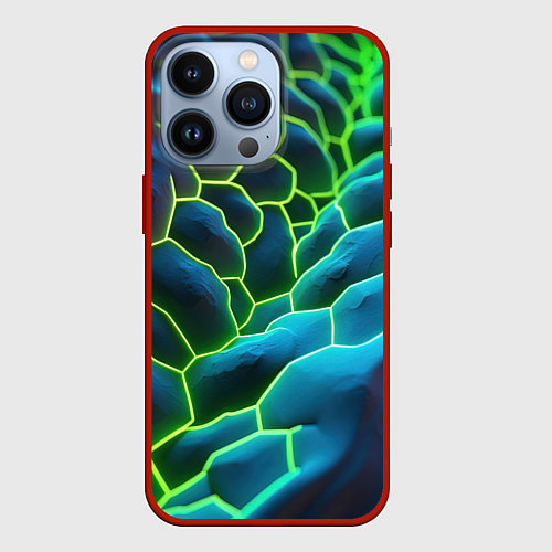 Чехол iPhone 13 Pro Зеленые текстурные плиты / 3D-Красный – фото 1