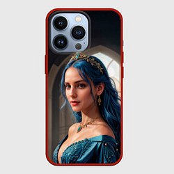 Чехол для iPhone 13 Pro Девушка принцесса с синими волосами, цвет: 3D-красный