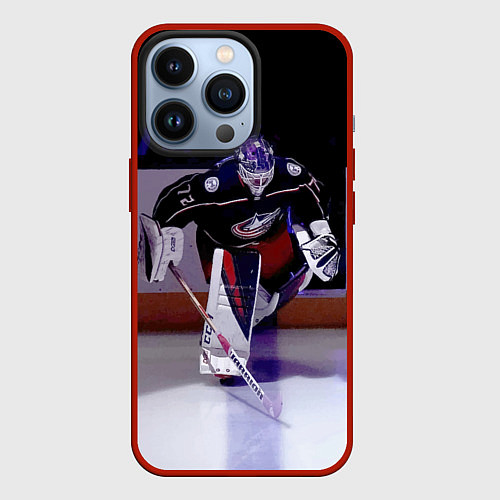 Чехол iPhone 13 Pro Sergey Bobrovsky - goalkeeper - Columbus blue jack / 3D-Красный – фото 1