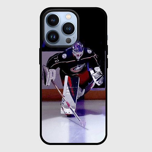 Чехол iPhone 13 Pro Sergey Bobrovsky - goalkeeper - Columbus blue jack / 3D-Черный – фото 1