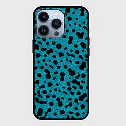 Чехол iPhone 13 Pro Пятнистый паттерн чёрно-голубой