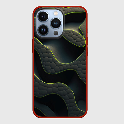 Чехол iPhone 13 Pro Объемная темная текстура / 3D-Красный – фото 1