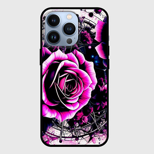 Чехол iPhone 13 Pro Розы в стиле киберпанк / 3D-Черный – фото 1