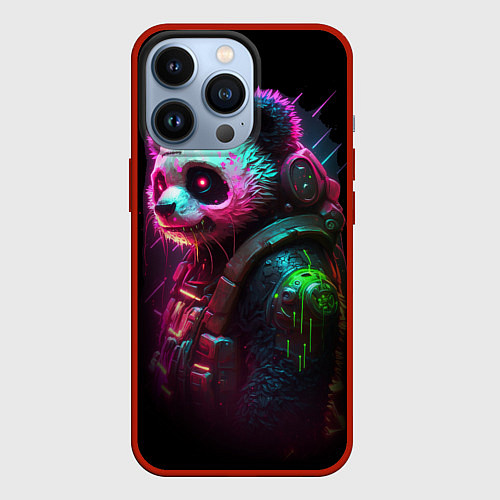 Чехол iPhone 13 Pro Cyberpunk panda / 3D-Красный – фото 1