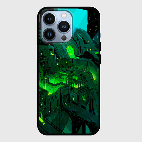 Чехол iPhone 13 Pro Зелёный город / 3D-Черный – фото 1