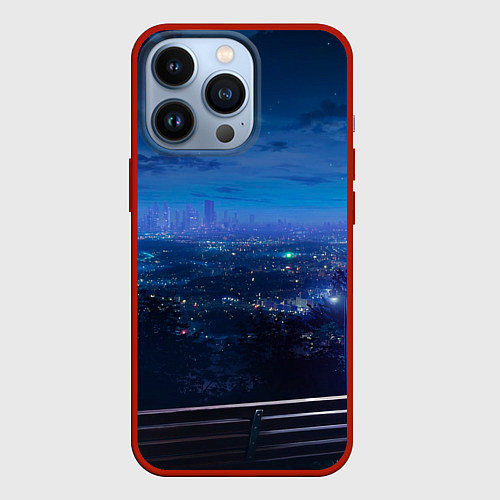 Чехол iPhone 13 Pro Синий город / 3D-Красный – фото 1