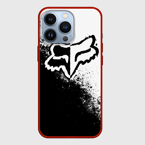 Чехол iPhone 13 Pro Fox motocross - черно-белые пятна / 3D-Красный – фото 1