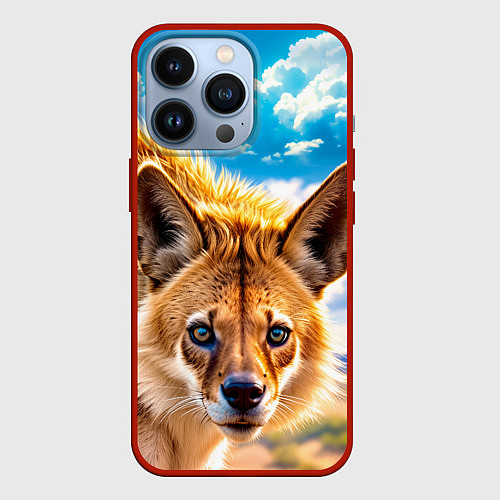 Чехол iPhone 13 Pro Пятнистая гиена в саванне / 3D-Красный – фото 1