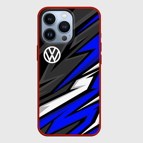 Чехол iPhone 13 Pro Volkswagen - Синяя абстракция / 3D-Красный – фото 1