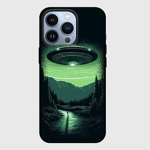 Чехол iPhone 13 Pro НЛО в лесу / 3D-Черный – фото 1