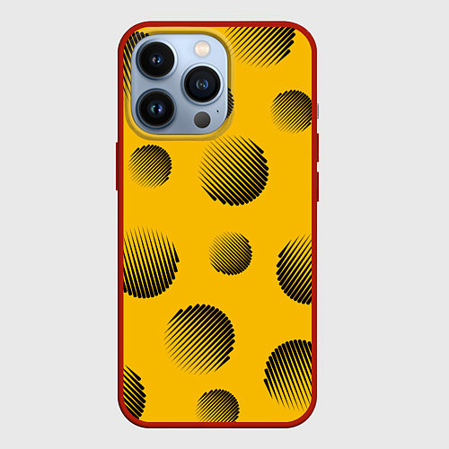 Чехол iPhone 13 Pro Объемные черные шары на оранжевом поле / 3D-Красный – фото 1