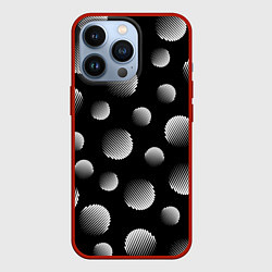 Чехол для iPhone 13 Pro Шары в полоску на черном фоне, цвет: 3D-красный