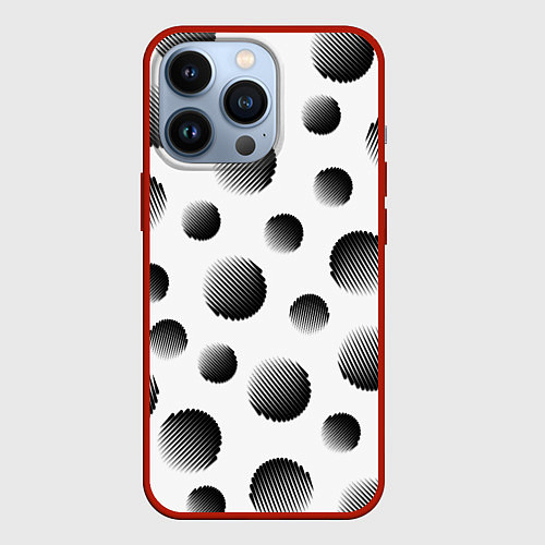 Чехол iPhone 13 Pro Черные полосатые шары на белом / 3D-Красный – фото 1