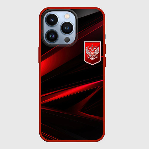 Чехол iPhone 13 Pro Герб России красный и черный фон / 3D-Красный – фото 1