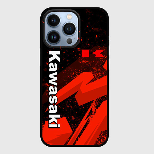 Чехол iPhone 13 Pro Кавасаки - красные брызги / 3D-Черный – фото 1