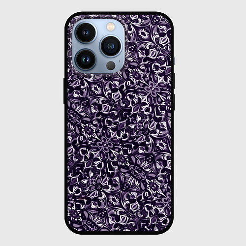 Чехол iPhone 13 Pro Фиолетовый паттерн узоры / 3D-Черный – фото 1