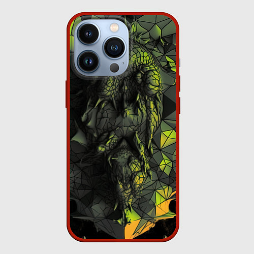 Чехол iPhone 13 Pro Зеленая абстрактная текстура / 3D-Красный – фото 1