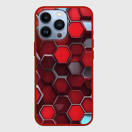 Чехол iPhone 13 Pro Cyber hexagon red / 3D-Красный – фото 1