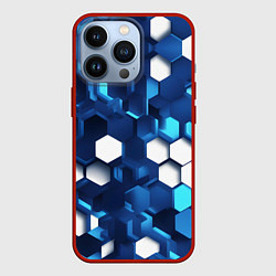 Чехол для iPhone 13 Pro Cyber hexagon Blue, цвет: 3D-красный