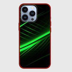 Чехол для iPhone 13 Pro Зеленые полосы на черном фоне, цвет: 3D-красный
