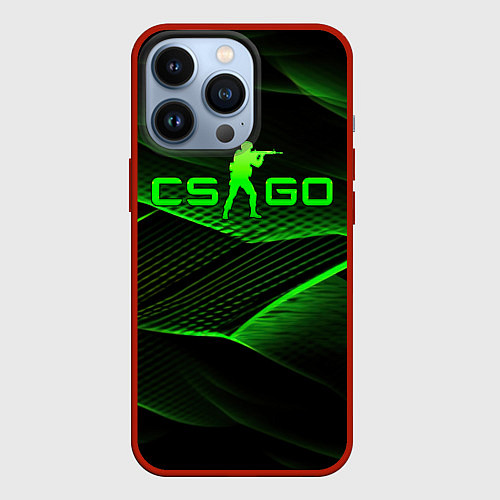 Чехол iPhone 13 Pro CSGO green abstract lines / 3D-Красный – фото 1