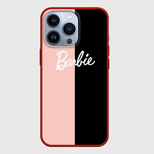 Чехол iPhone 13 Pro Барби - сплит нежно-персикового и черного / 3D-Красный – фото 1