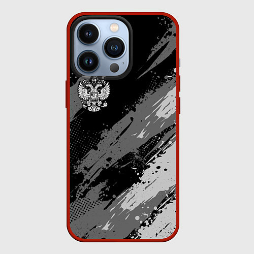 Чехол iPhone 13 Pro Герб РФ - монохромный / 3D-Красный – фото 1