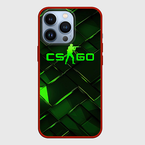 Чехол iPhone 13 Pro CSGO green abstract elements / 3D-Красный – фото 1