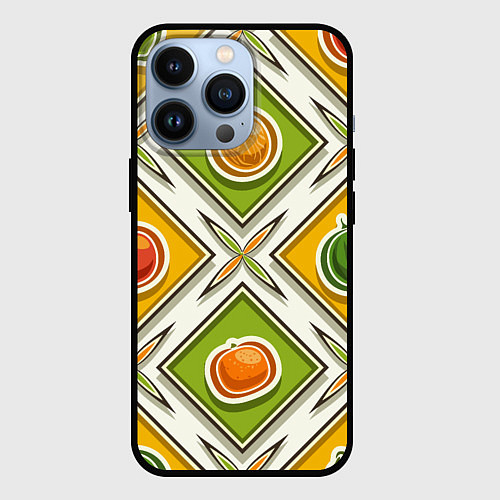 Чехол iPhone 13 Pro Fruits and berries pattern / 3D-Черный – фото 1