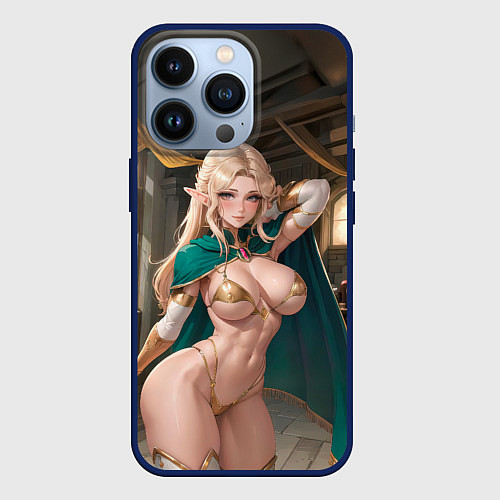 Чехол iPhone 13 Pro Девушка эльф с аппетитными формами / 3D-Тёмно-синий – фото 1