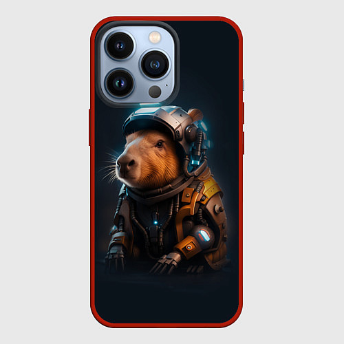 Чехол iPhone 13 Pro Cool capybara - cyberpunk - neural network / 3D-Красный – фото 1