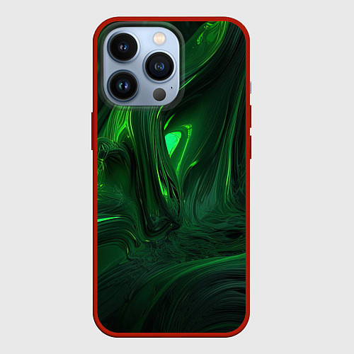 Чехол iPhone 13 Pro Зеленые разводы / 3D-Красный – фото 1