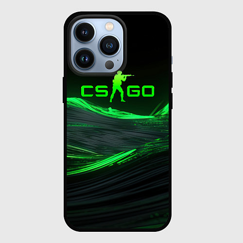 Чехол iPhone 13 Pro CSGO neon green logo / 3D-Черный – фото 1