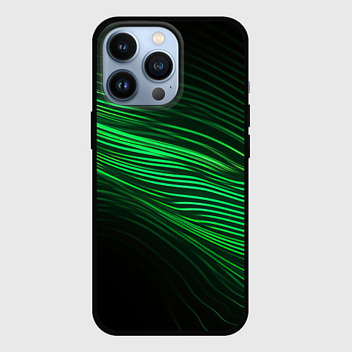 Чехол iPhone 13 Pro Green neon lines / 3D-Черный – фото 1