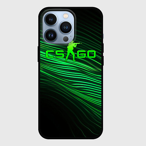 Чехол iPhone 13 Pro CSGO green lines logo / 3D-Черный – фото 1