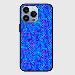 Чехол iPhone 13 Pro Синие неоновые листья