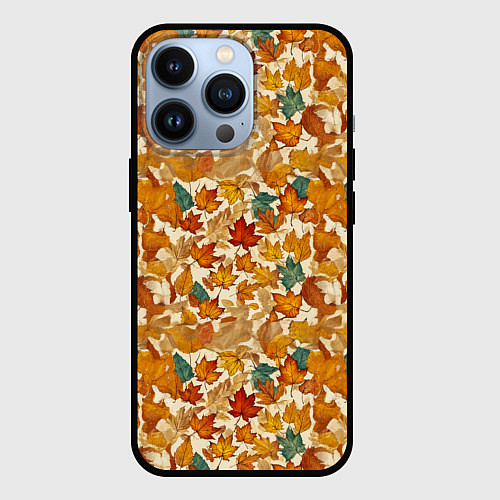Чехол iPhone 13 Pro Осенние листья узор / 3D-Черный – фото 1