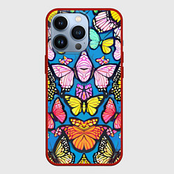 Чехол iPhone 13 Pro Зеркальный паттерн из бабочек - мода