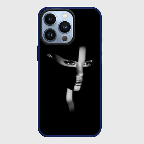 Чехол iPhone 13 Pro Красивая монахиня - готический крест / 3D-Тёмно-синий – фото 1