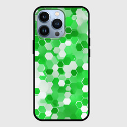 Чехол для iPhone 13 Pro Кибер Hexagon Зелёный, цвет: 3D-черный