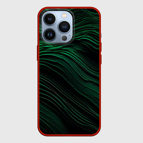 Чехол iPhone 13 Pro Dark green texture / 3D-Красный – фото 1